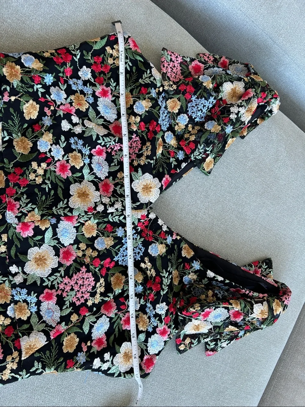 Eliza J Embroidered Floral Fit & Flare Dress Pockets Black 6P